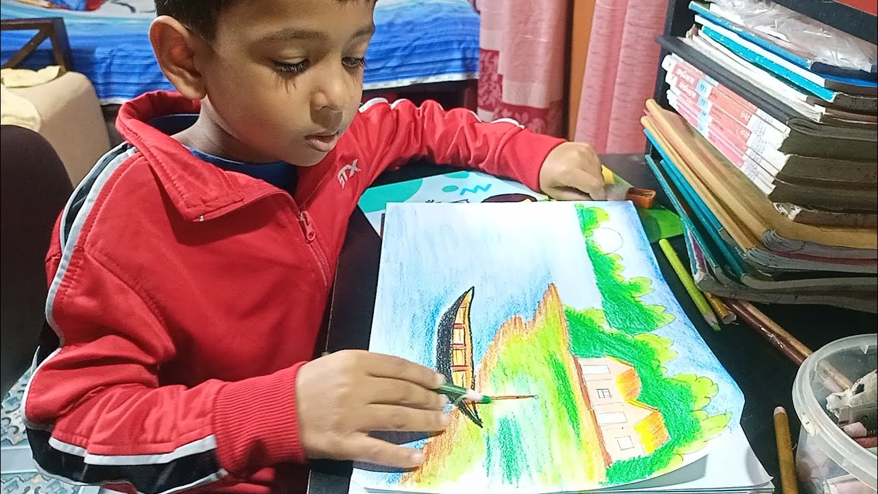 ছোট্ট বন্ধু আওয়াফ সুন্দর একটি দৃশ্য আঁকছে। 