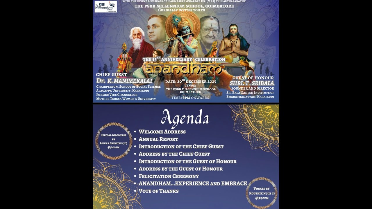 THE PSBB MILLENNIUM SCHOOL, COIMBATORE  The 15th Anniversary Celebration 20.12.2025