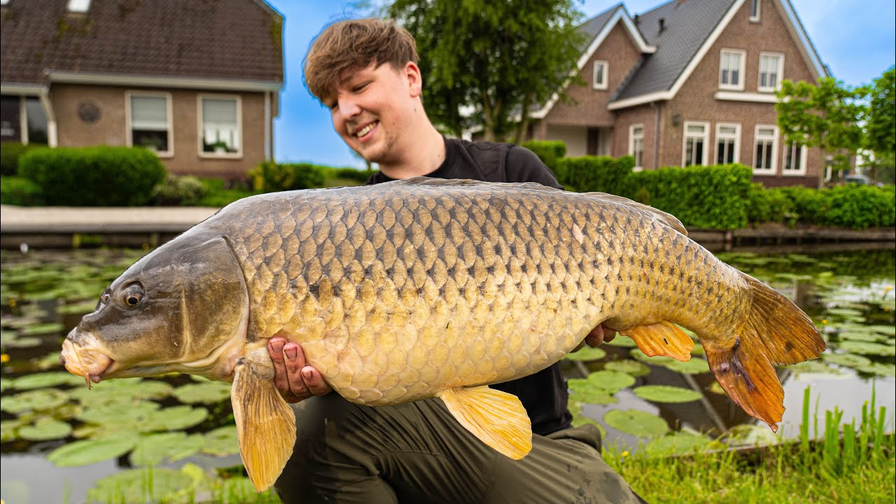 HIJ VANGT EEN MEGA KARPER MET EEN DOBBER!! (100CM SCHUB)😱