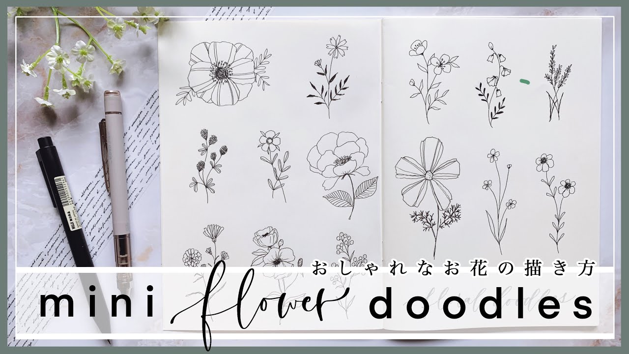 【簡単】ボールペン1本で描くオシャレなお花の描き方／手帳・バレットジャーナル／draw with me