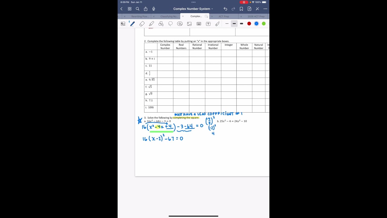 Complex Number WS 1/11/26