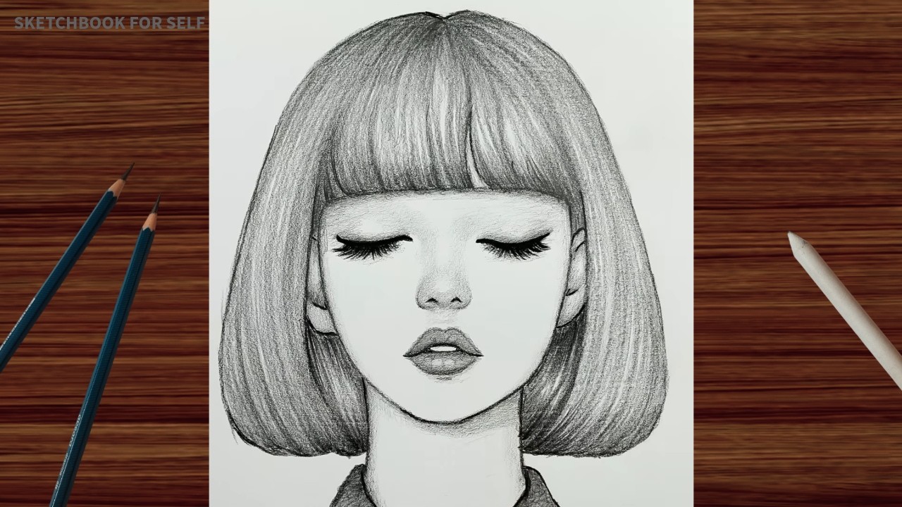 How to draw a very beautiful girl's face step by step - Our drawing hobby: charcoal girl drawings.