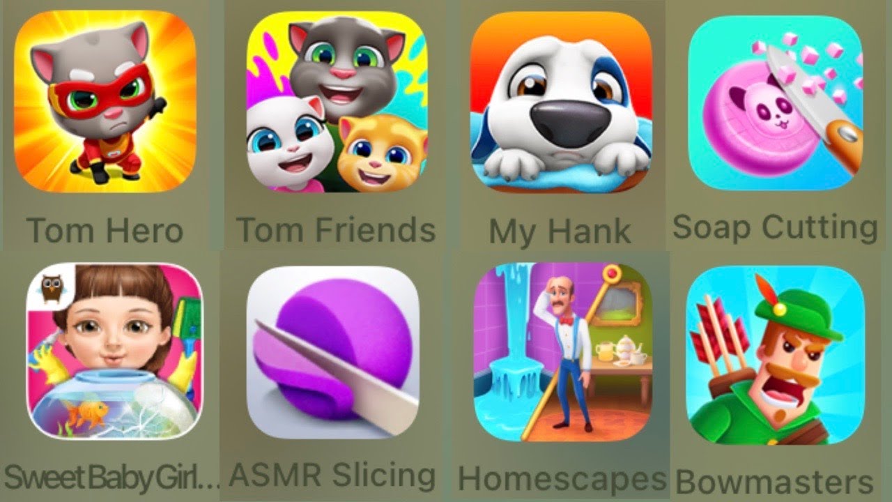 Tom Hero,Tom Friends,My Hank,Soap Cutting,Sweet Baby Girl Cleanup,ASMR Slicing,Homescapes,Bowmasters