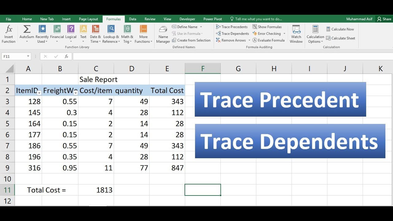 Trace Precedents and Trace Dependents in MS Excel | Microsoft Excel Tutorial (2016) [Hindi/Urdu]