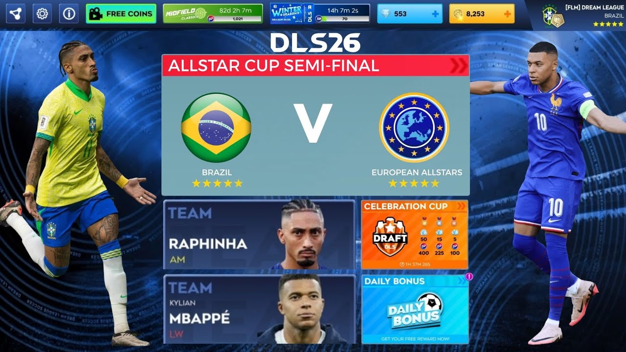 DLS 26 | Бразилия против европейских звезд | Геймплей Dream League Soccer 2026