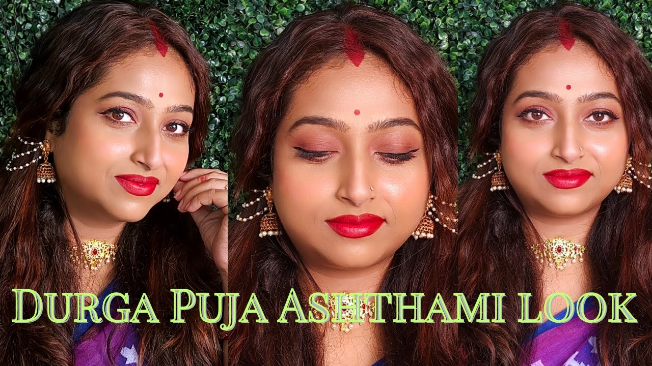 Easy Tutorial 🌸Ashtami Glam Look | Perfect Makeup for Durga Puja 2025 | Bengali Ashtami Day Makeup