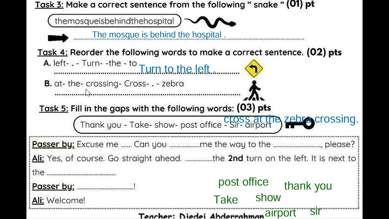 اختبار الفصل الثاني في اللغة الانجليزية سنة خامسة ابتدائي