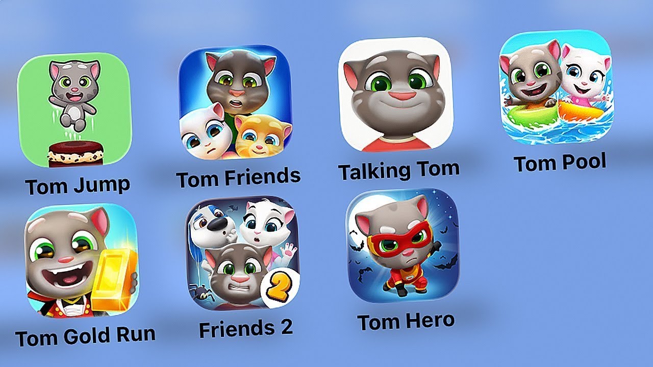 Talking Tom Cake Jump, Talking Tom Pool, My Talking Tom & Friends, Talking Tom Hero Dash, Tom Gol...