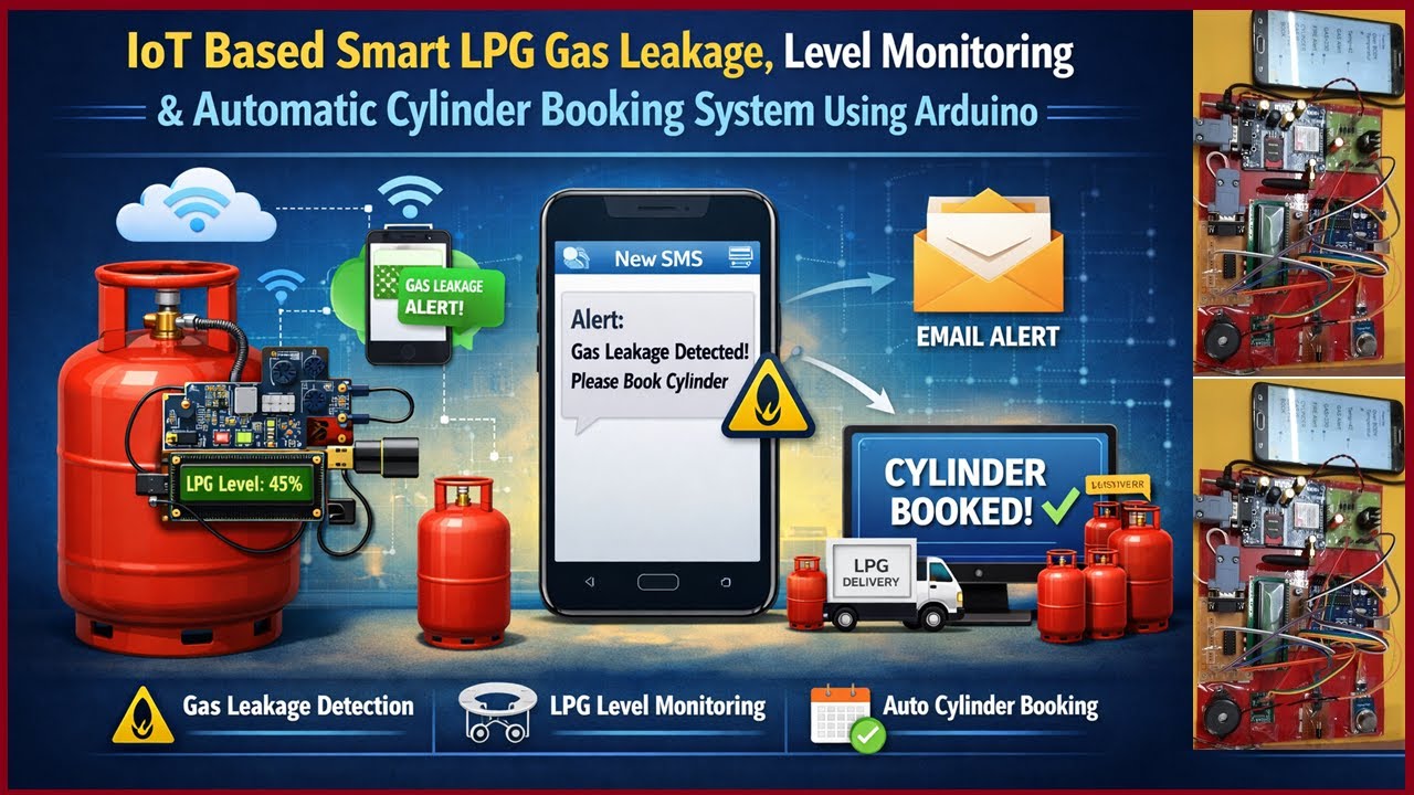 IoT Based Smart LPG Gas Leakage Automatic Cylinder Booking System Using Arduino | SMS & Email Alerts