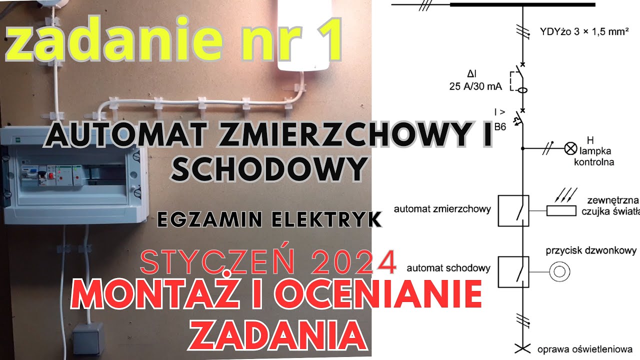 Zad 4a Egzamin zawodowy elektryk - montaż rozdzielnicy wyposażonej w automat zmierzchowy i schodowy