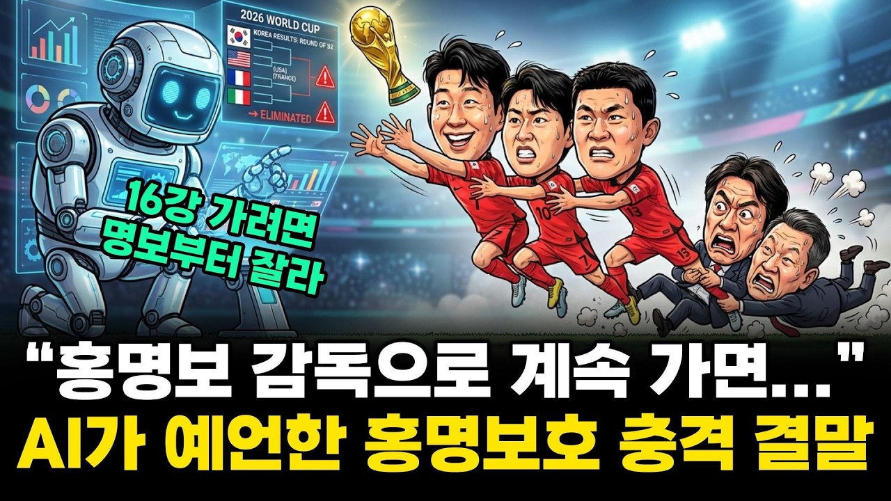 이대로면 32강 탈락? AI가 예측한 한국의 2026 월드컵 소름 돋는 최종 성적! 홍명보가 감독이면 손흥민, 이강인, 김민재로도 안된다? 1,000만 번의 시뮬레이션 그 결과는?