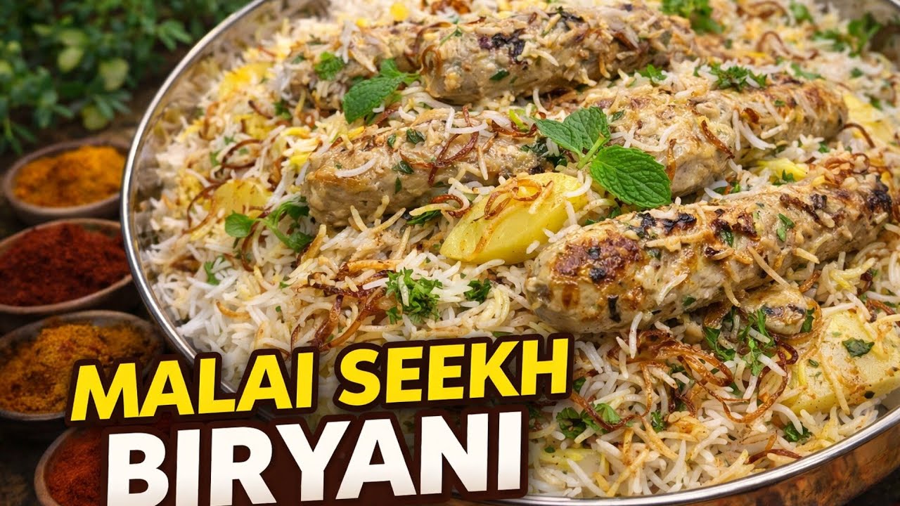 Chicken Malai Seekh Biryani recipe || Seekh kabab Biryani 