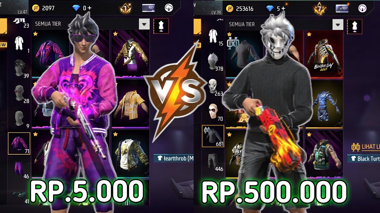 REVIEW AKUN FF SEHARGA 5.000 VS 500.000‼️