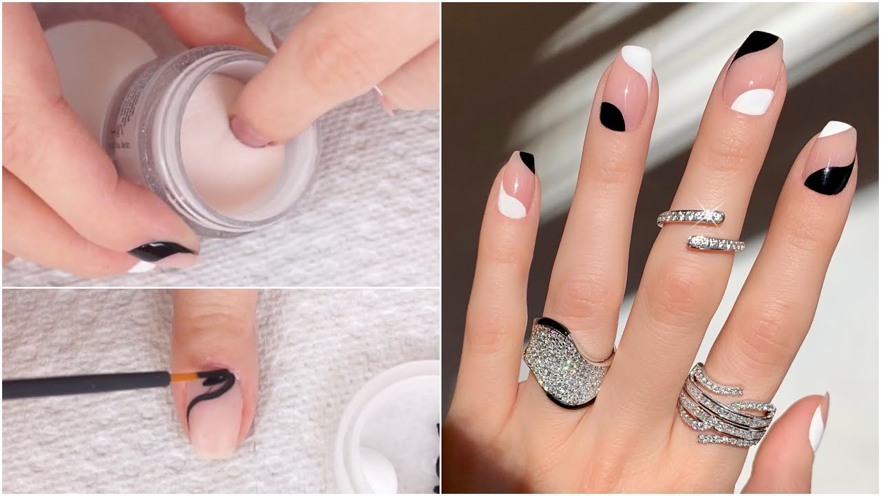 HOW TO DO DIP POWDER NAILS AT HOME | MINIMAL BLACK & WHITE NAIL ART