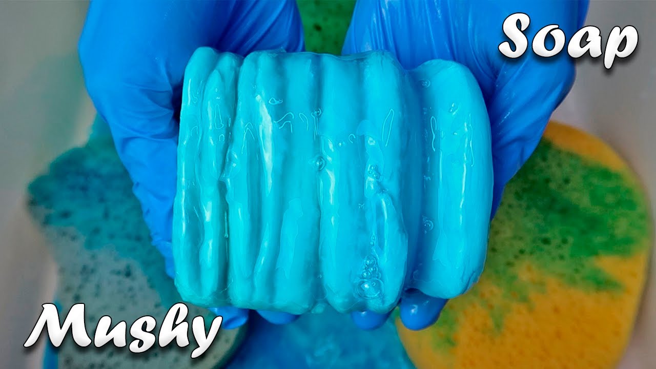 ASMR BLUE SKY MUSHY SOAP 💙 Soaked Soap Sponge Squeezing