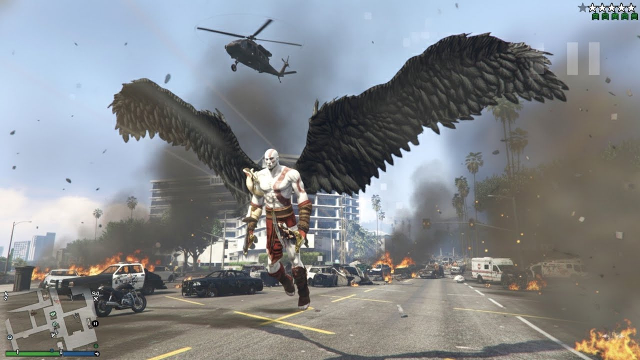 GTA 5 - Kratos (God Of War) In Los Santos + Ten Star Wanted Level Rampage