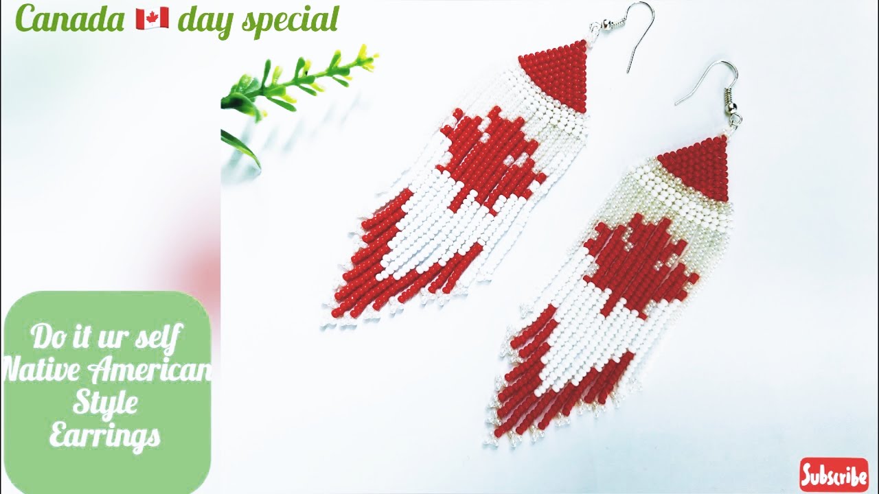 Canada flag pattern/native American style earrings/jewelry making tutorial