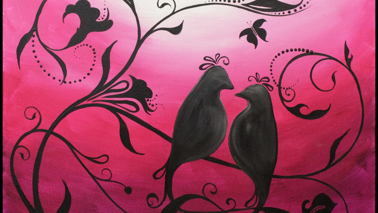 Whimsical Lovebirds Step by Step Acrylic Painting on Canvas for Beginners