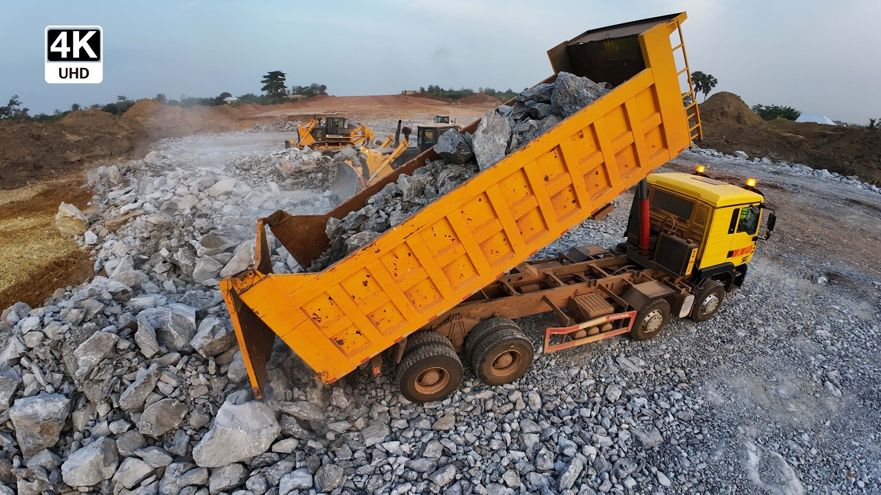 Heavy Trucks Dump Rocks at Stream on the Sunyani Outer Ring Road 4K