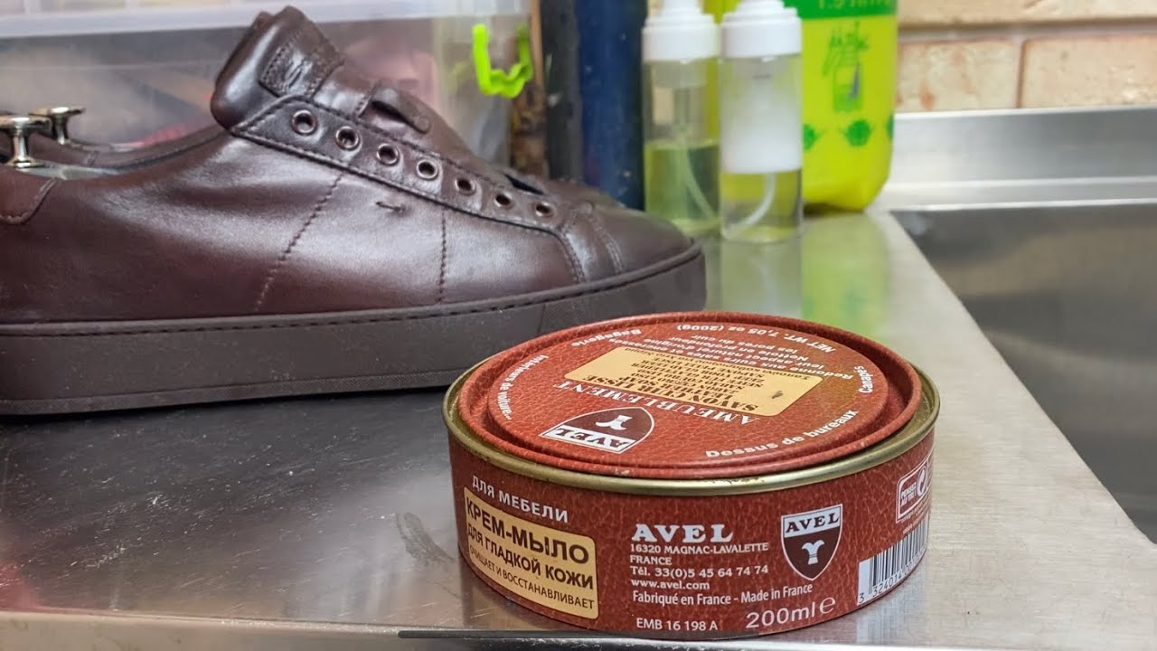 [ASMR] Shoe Shine “Santoni” Leather Sneakers. Relax Video