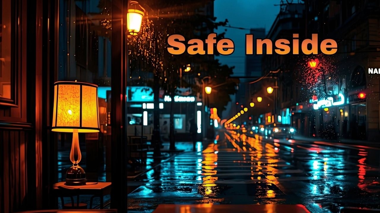 Safe Inside the Café – Neon Crosswalk
