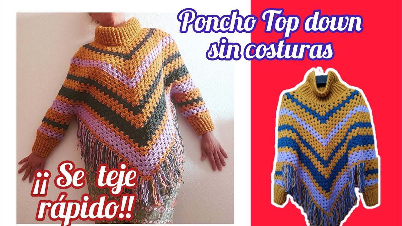 Poncho con mangas y cuello alto en crochet #crochet #comotejer #tejer #handmade #diy