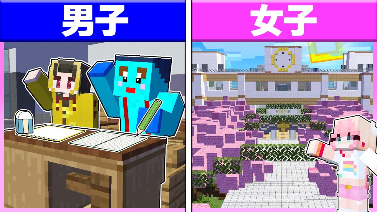 🌈男子vs女子『学校つくり対決』どっちに通いたい? 💓【 マイクラ / Minecraft 】