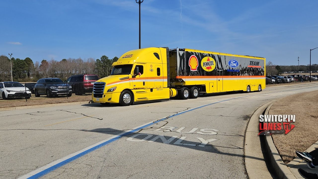NASCAR Haulers pull up to EchoPark Speedway In Hampton Ga for the Ambetter Health 400 Cup Series 