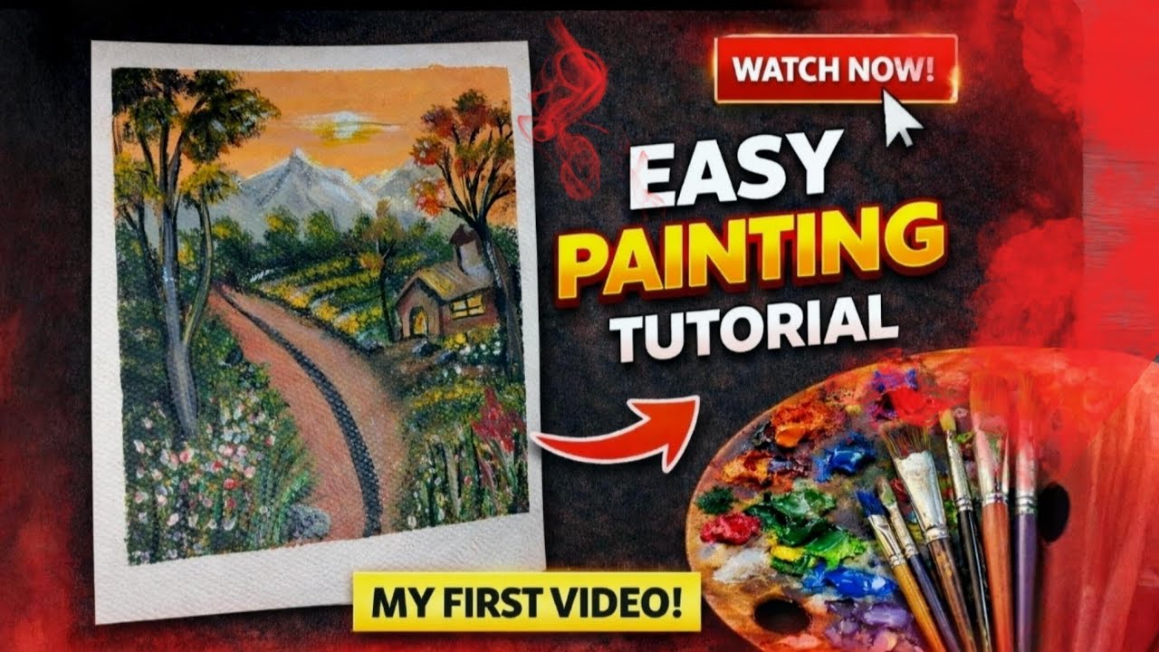 Simple Village Landscape Painting | Beginner Acrylic art 