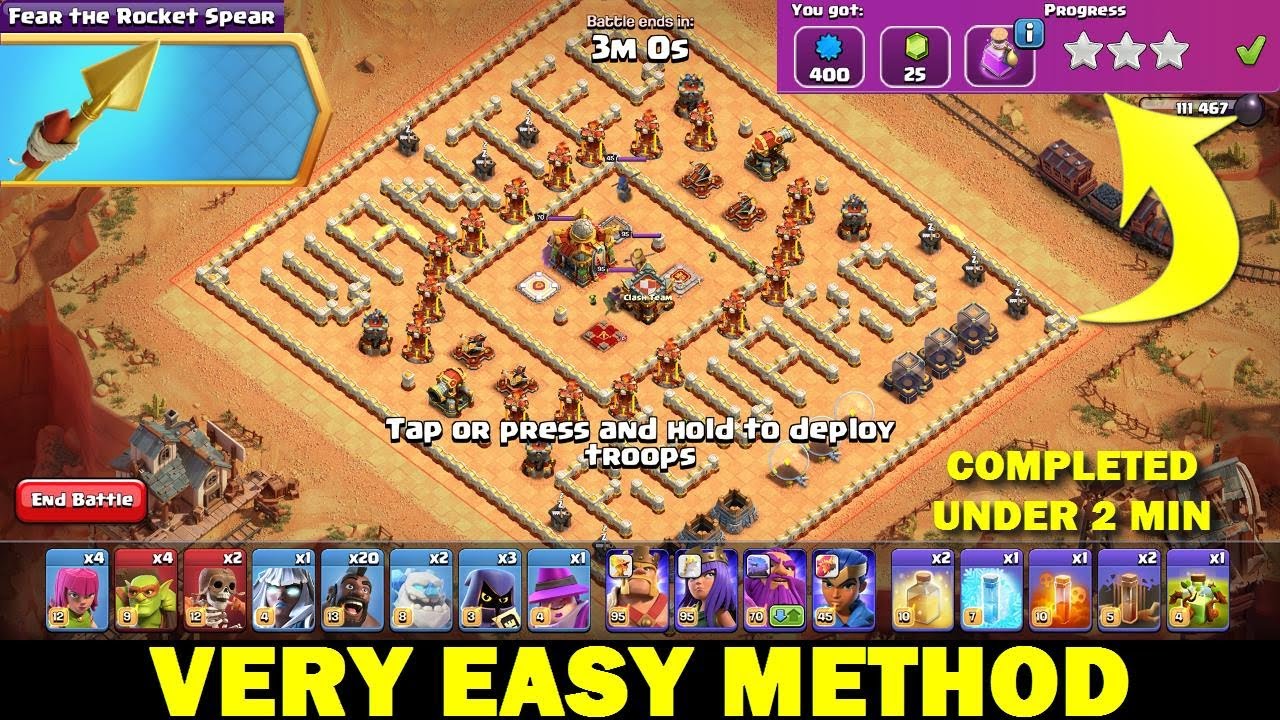 Clash of Clans Fear The Rocket Spear Challenge ! 3 Star Strategy ! Very Easy Method.