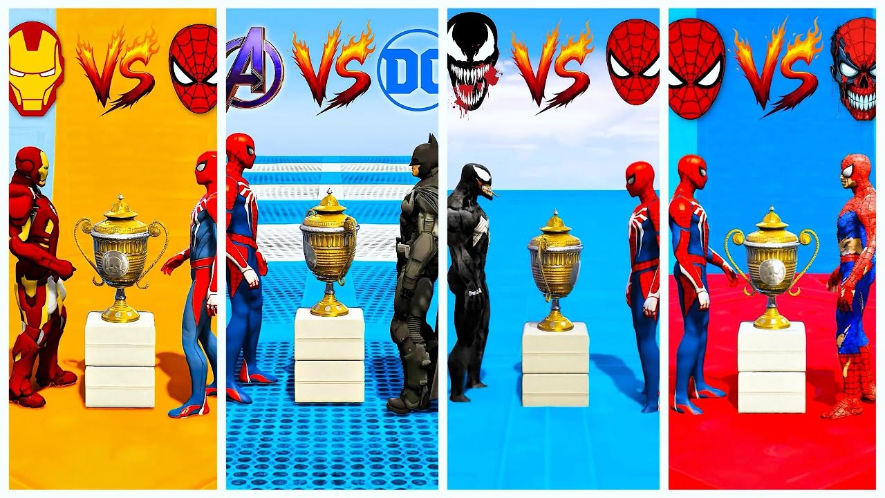 SUPERHERO MEGA BATTLE #437  MARVEL  AND DC SUPERHERO BATLE SPIDERMAN VS IRONMAN VS FLASH VS SUPERMAN