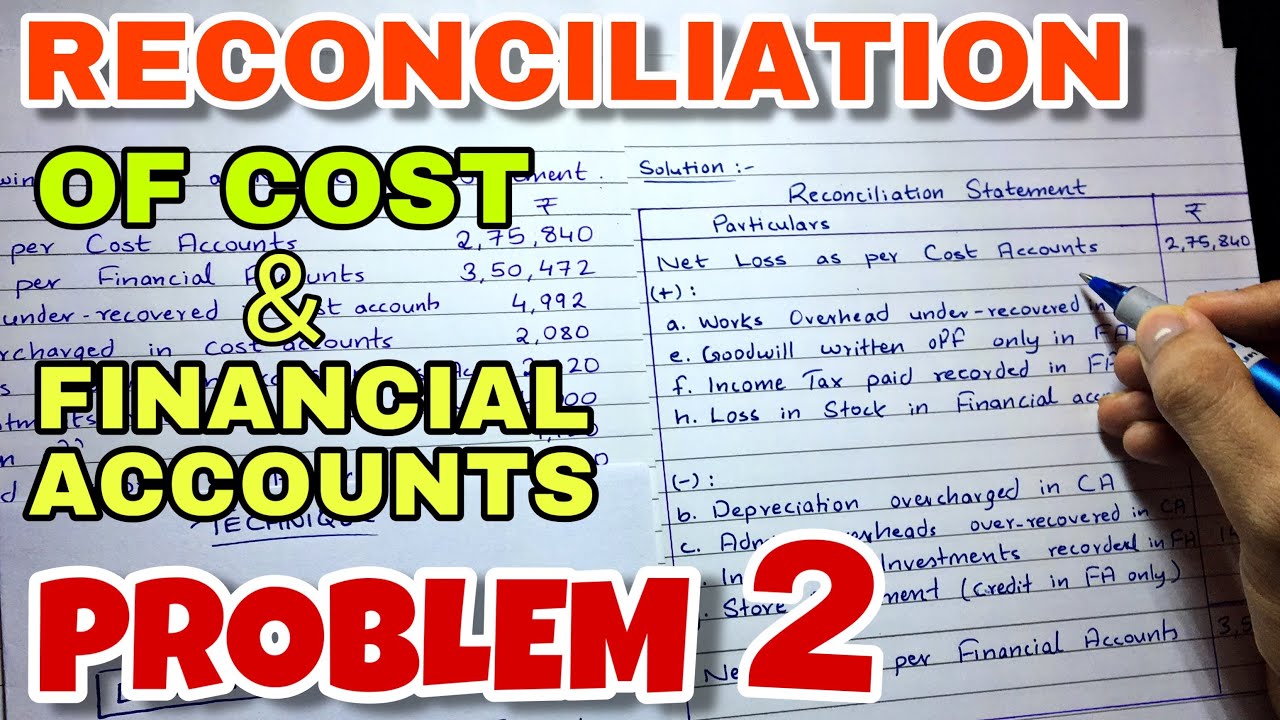 #2 Reconciliation of Cost & Financial Accounts - Problem 2 - B.COM / BBA / CMA - By Saheb Academy
