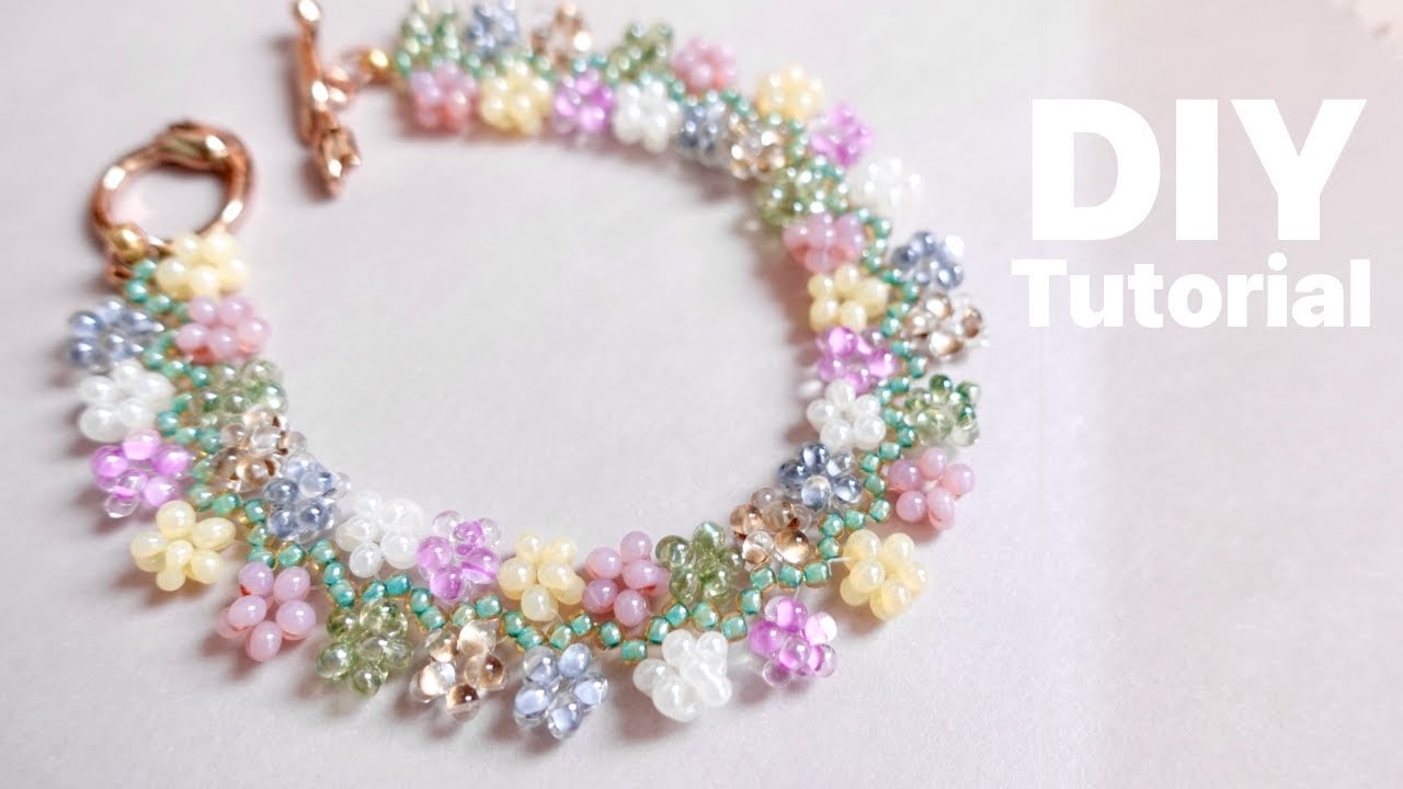 ファルファーレビーズで作るお花のブレスレット🌼 DIY Flower Beaded Bracelet Step-by-Step Tutorial | How to Make | Czech Beads