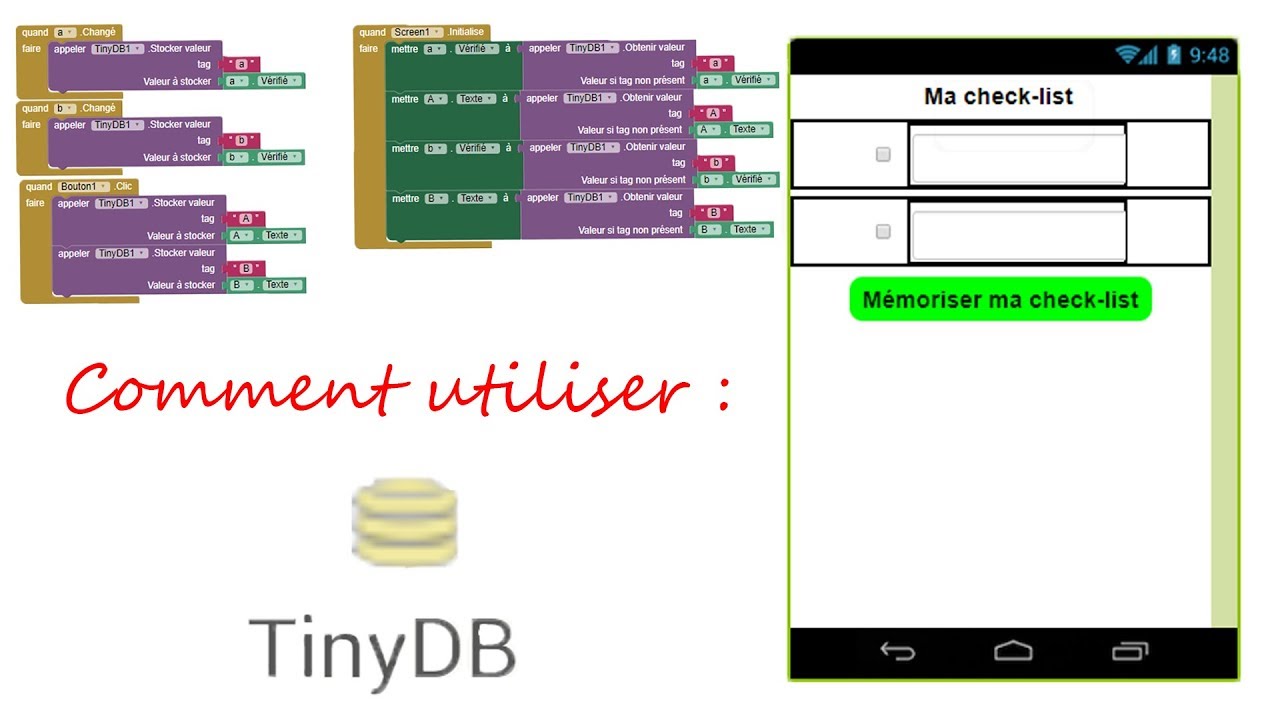 Comment utiliser : TinyDB #Appinventor