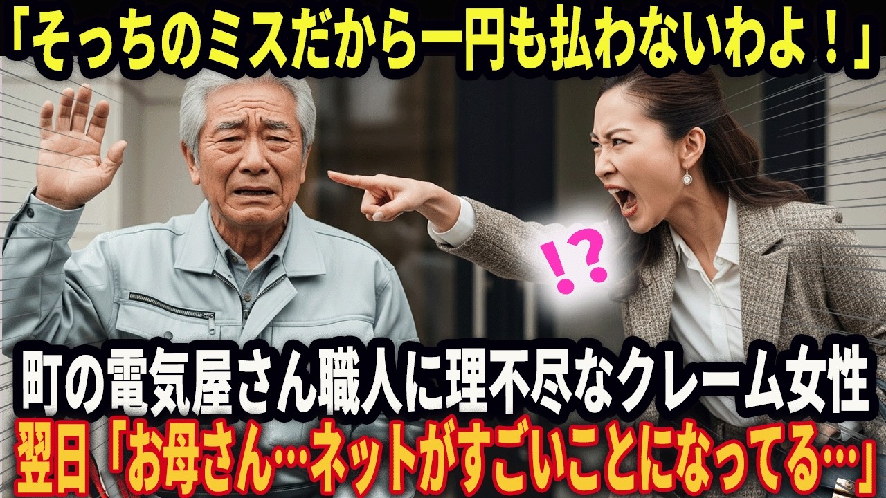 町の電気屋さん職人に理不尽なクレーム女性「そっちのミスだから一円も払わないわよ！」─翌日「お母さん…ネットがすごいことになってる…」