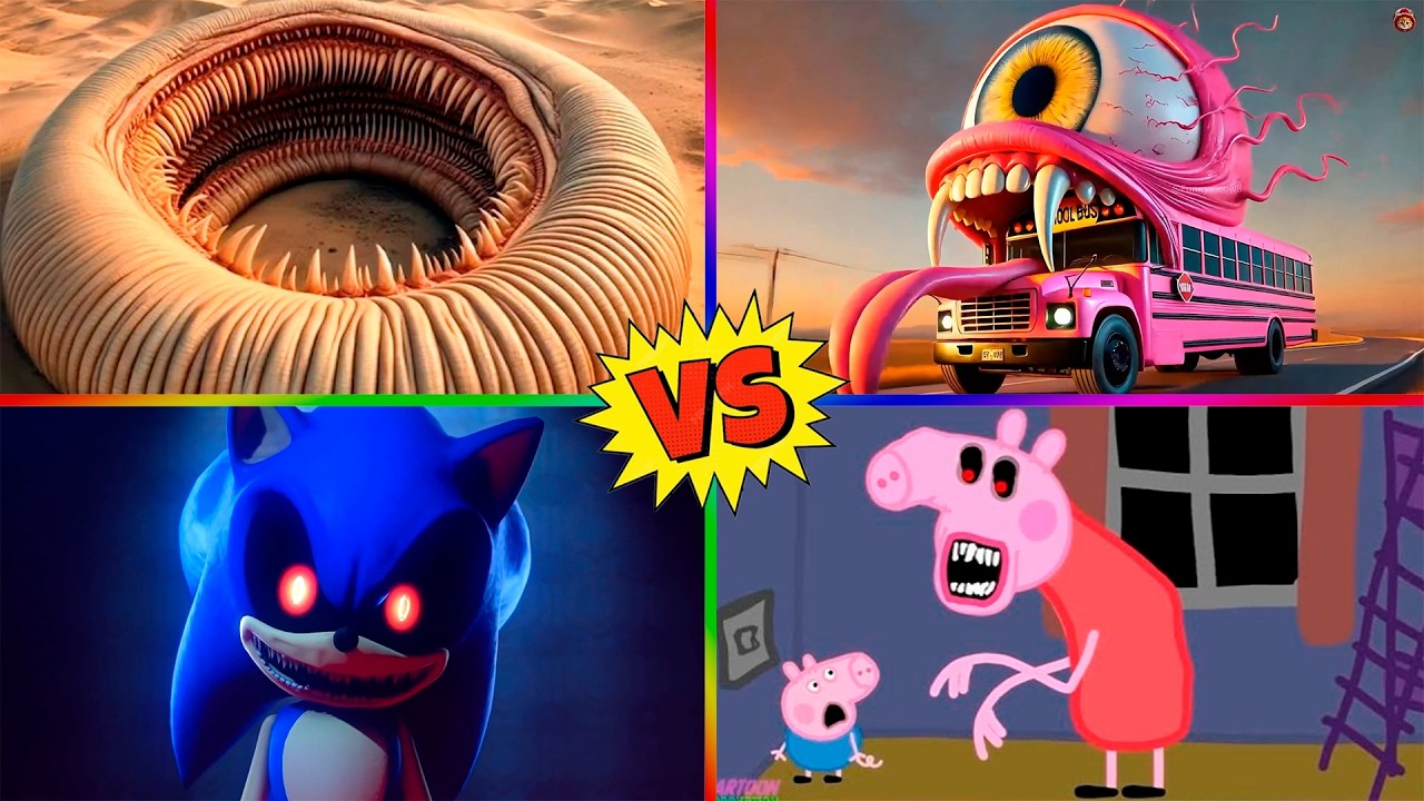 Schoolbus Monster 🆚 Sonic Exe 🆚 Erosion Worm 🆚 PEPPA PIG EXE 🎵Who is win Tiles Hop EDM Rush
