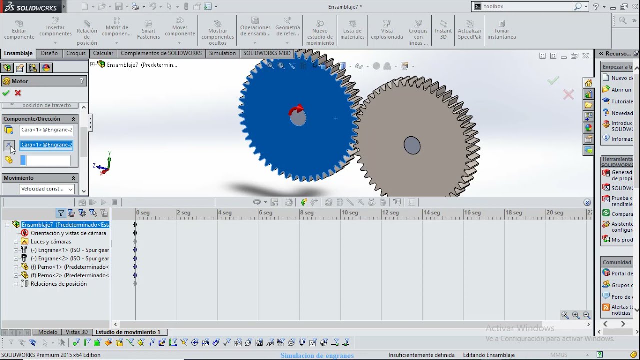 SOLIDWORKS 2015-2019 (Simulación de movimiento de engranes) ROTACIÓN