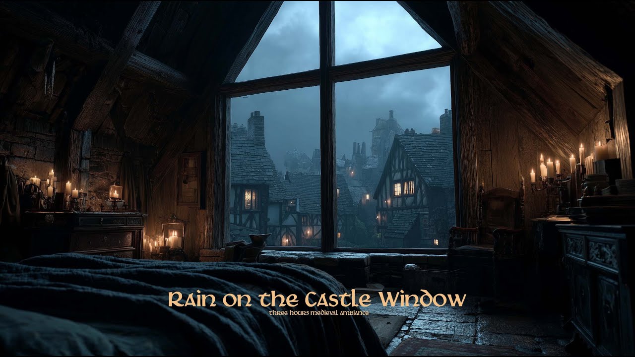 Rain Sounds at a Medieval Window | Quiet Night & White Noise