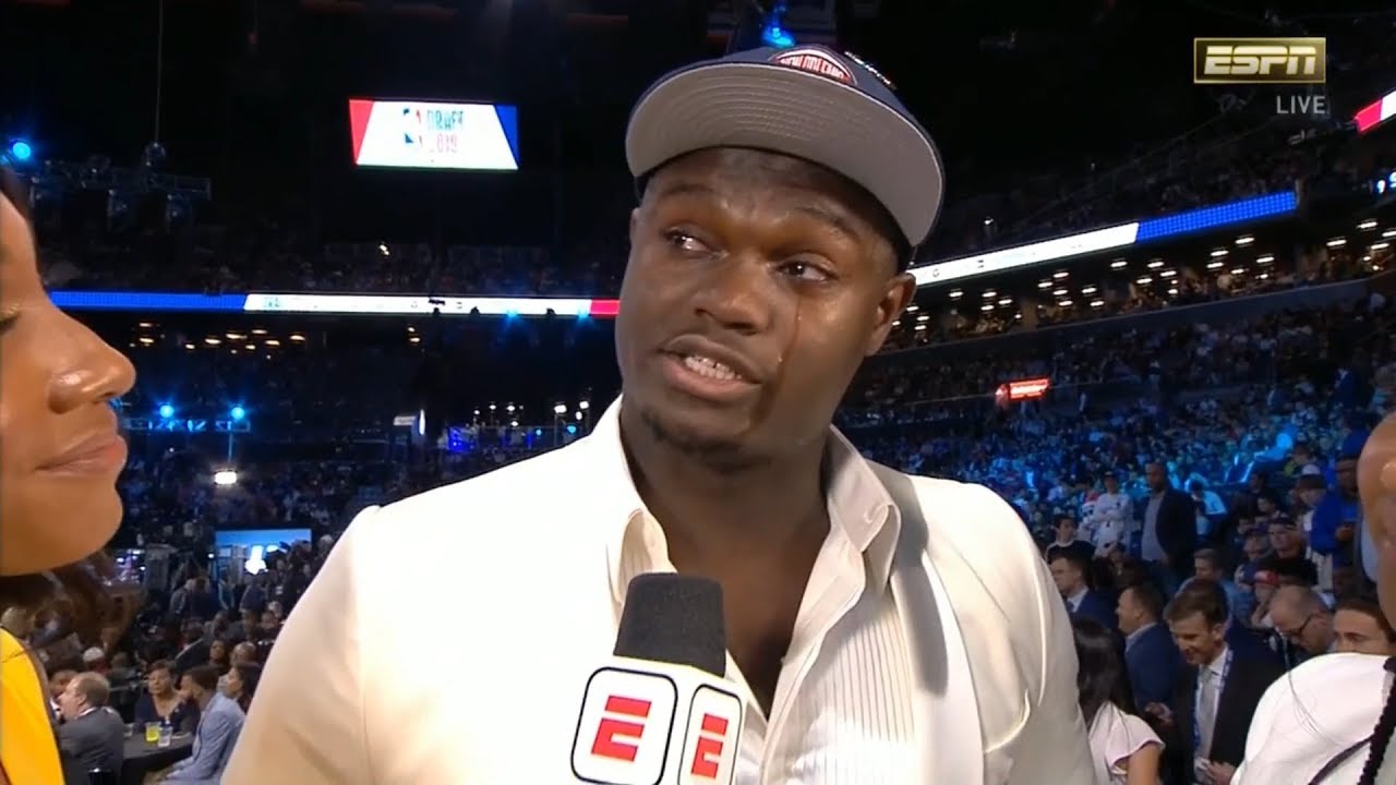 Zion Williamson could not hold back tears during an interview at the 2019 NBA Draft