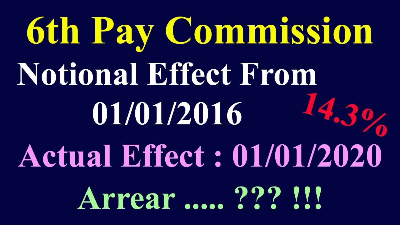 6th Pay Commission : Notional Effect from 01/01/2016, Actual Effect from 01/01/2020, Growth 14.3%