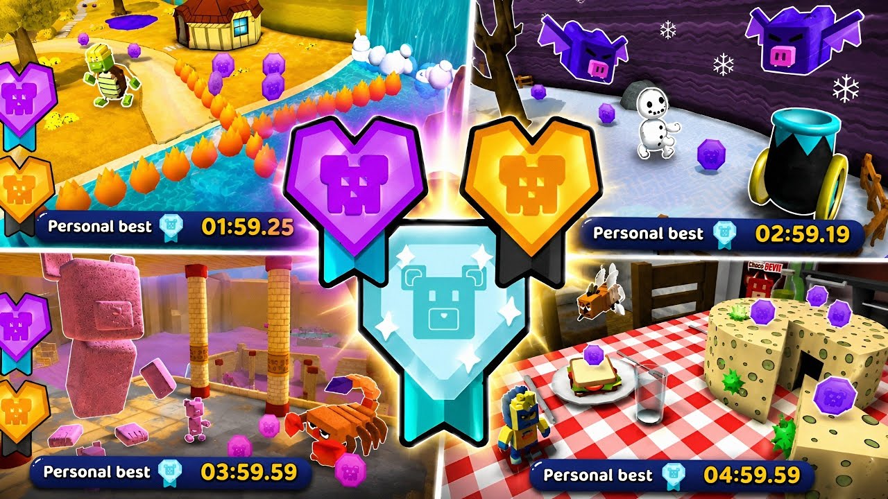 All Hardcore mode Diamond & Untouchable Medals SUPER BEAR ADVENTURE 