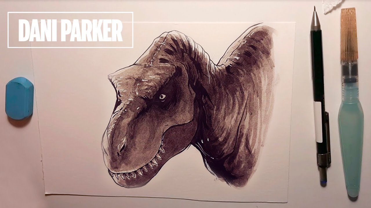 DIBUJANDO A UN T.REX CON TINTA AGUADA | DANI PARKER