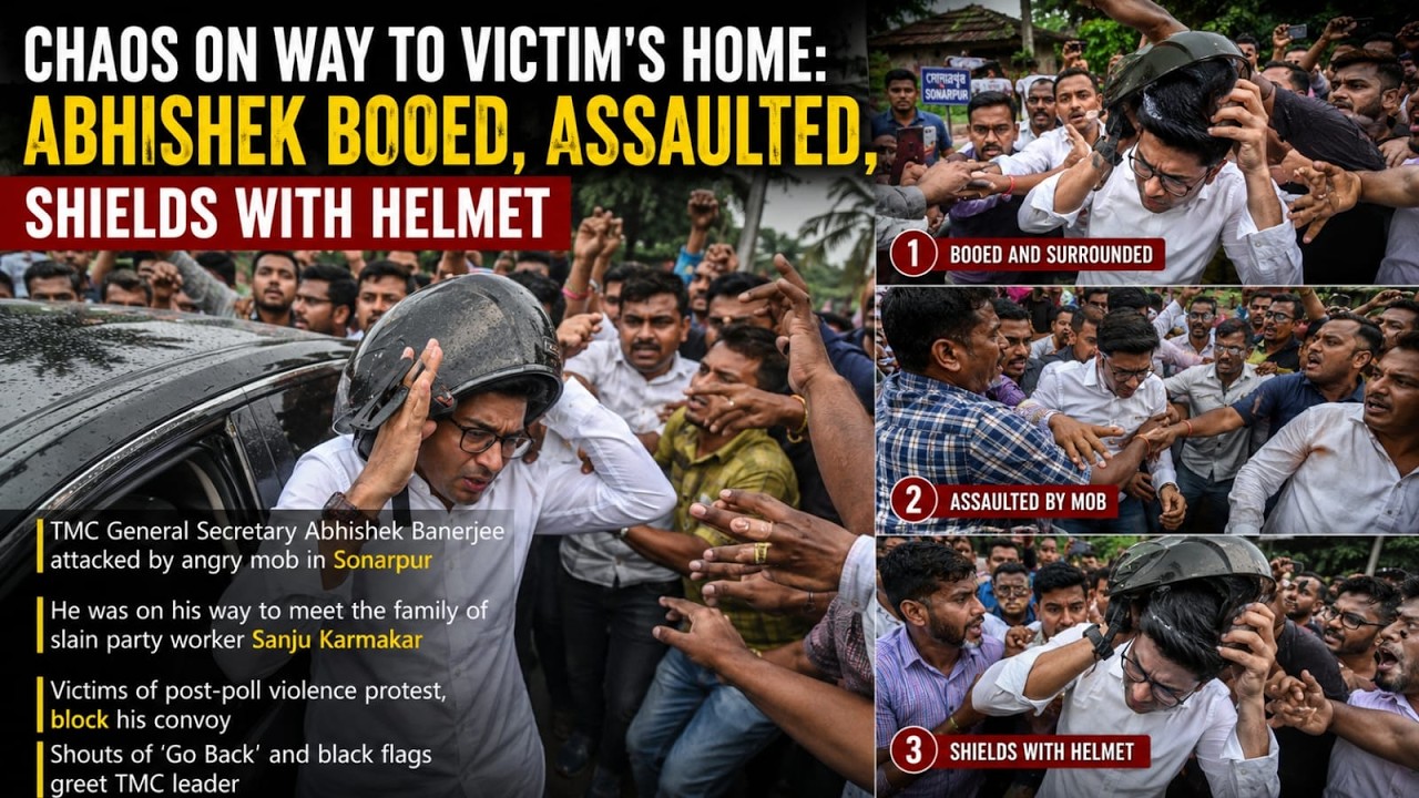 Chaos on way to victim's home: Abhishek booed, assaulted, shields with helmet
