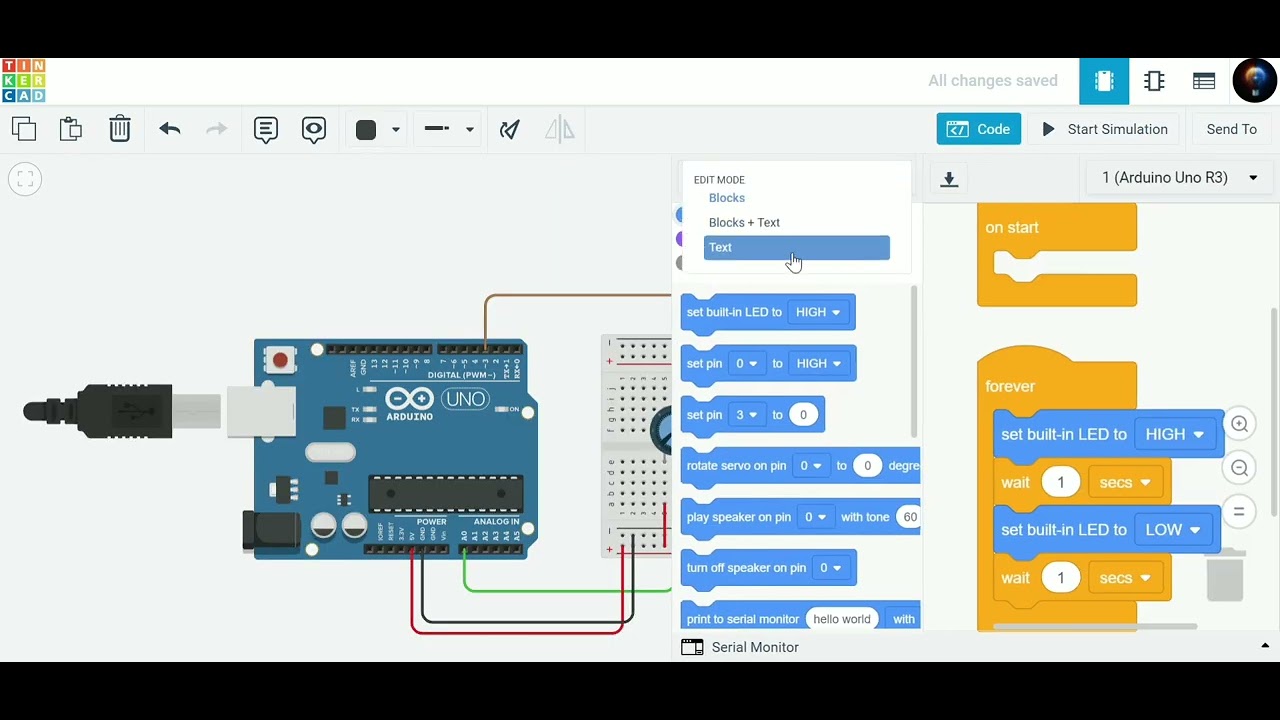 3. Control the Intensity/ Brightness of LED using Potentiometer in Tinkercad