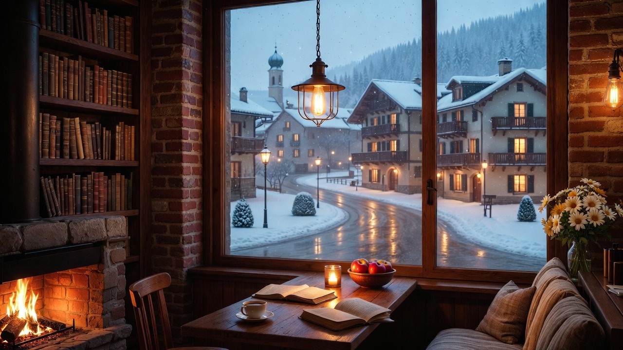 🎷 Snowy Evening Jazz Café – Soft Piano & Winter Rain Ambience for Deep Relaxation ❄️☕