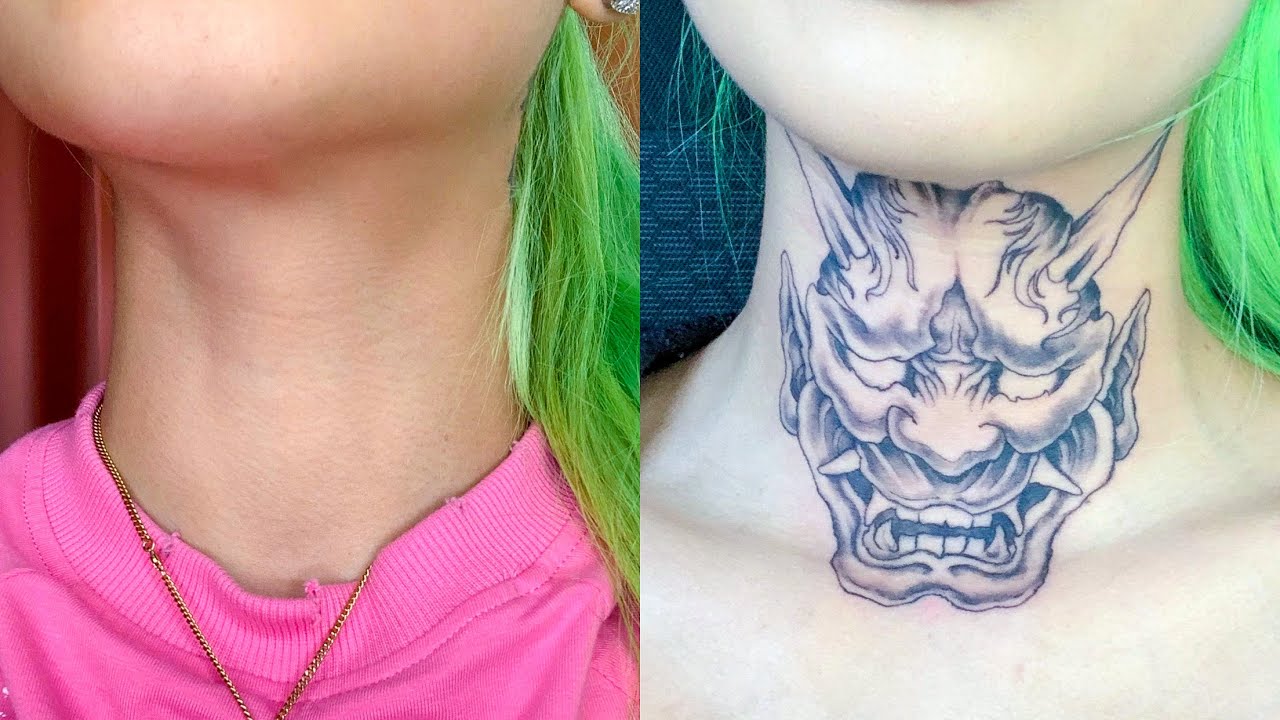 HANNYA MASK NECK TATTOO