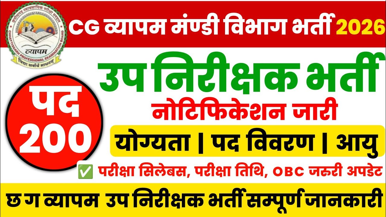 cg vyapam new vacancy 2026 | cg mandi upnirikshak bharti 2026 | cg vyapam mandi sub inspector form