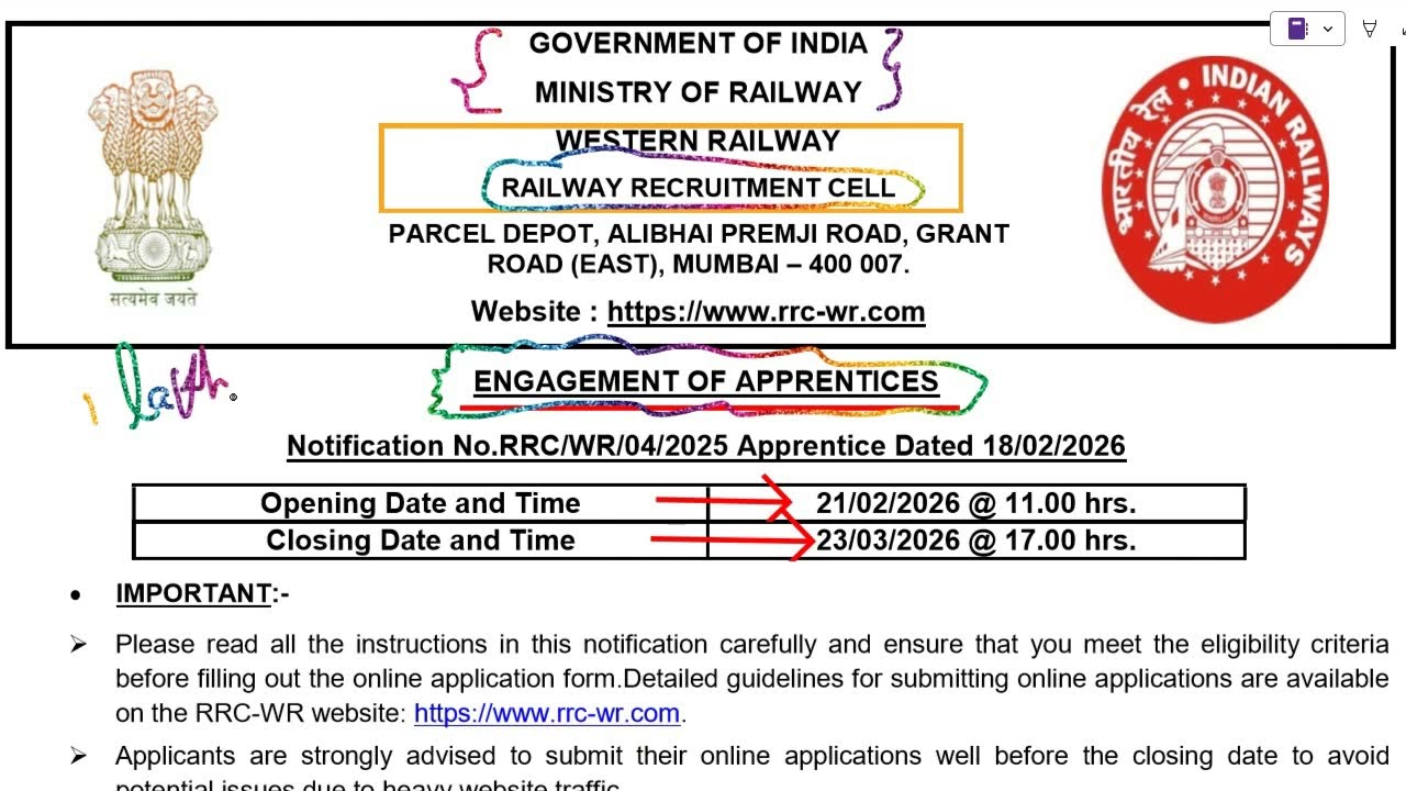 RRC Western Railway Apprentice Recruitment 2026 - Apply Online for 5,349 Posts