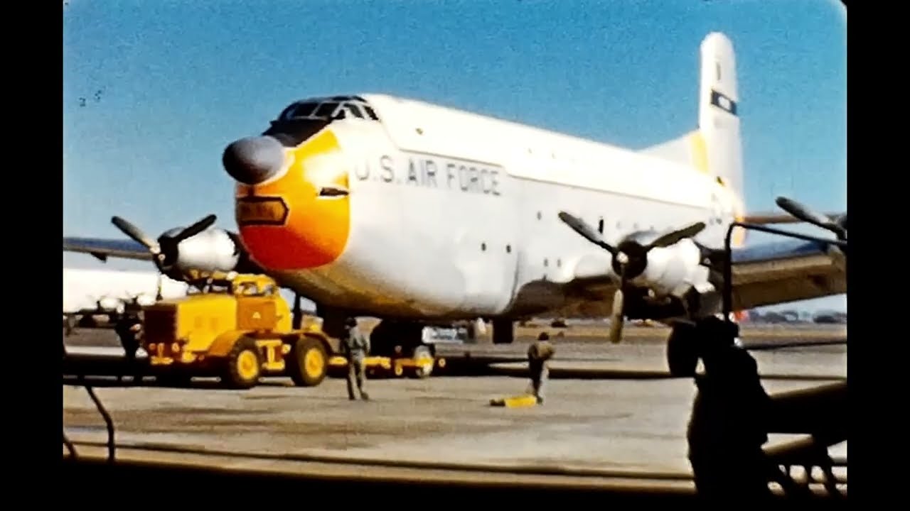 Yokota AFB Japan 1960 C-124 Globemaster Military Air Transport Service - Mt. Fuji & DC-3 Taking off