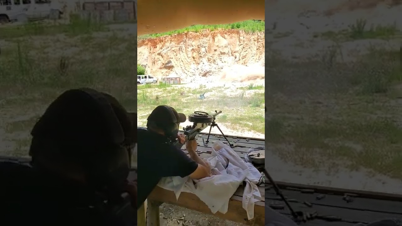 Bren machine gun with 100 round drum